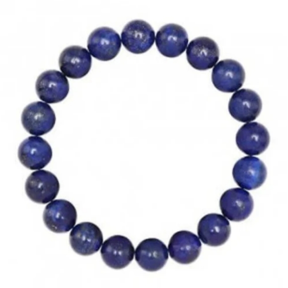 Lapis Lazuli Beaded Stretch Bracelet; Unisex Gemstone Bead Bracelet - Picture 2 of 6